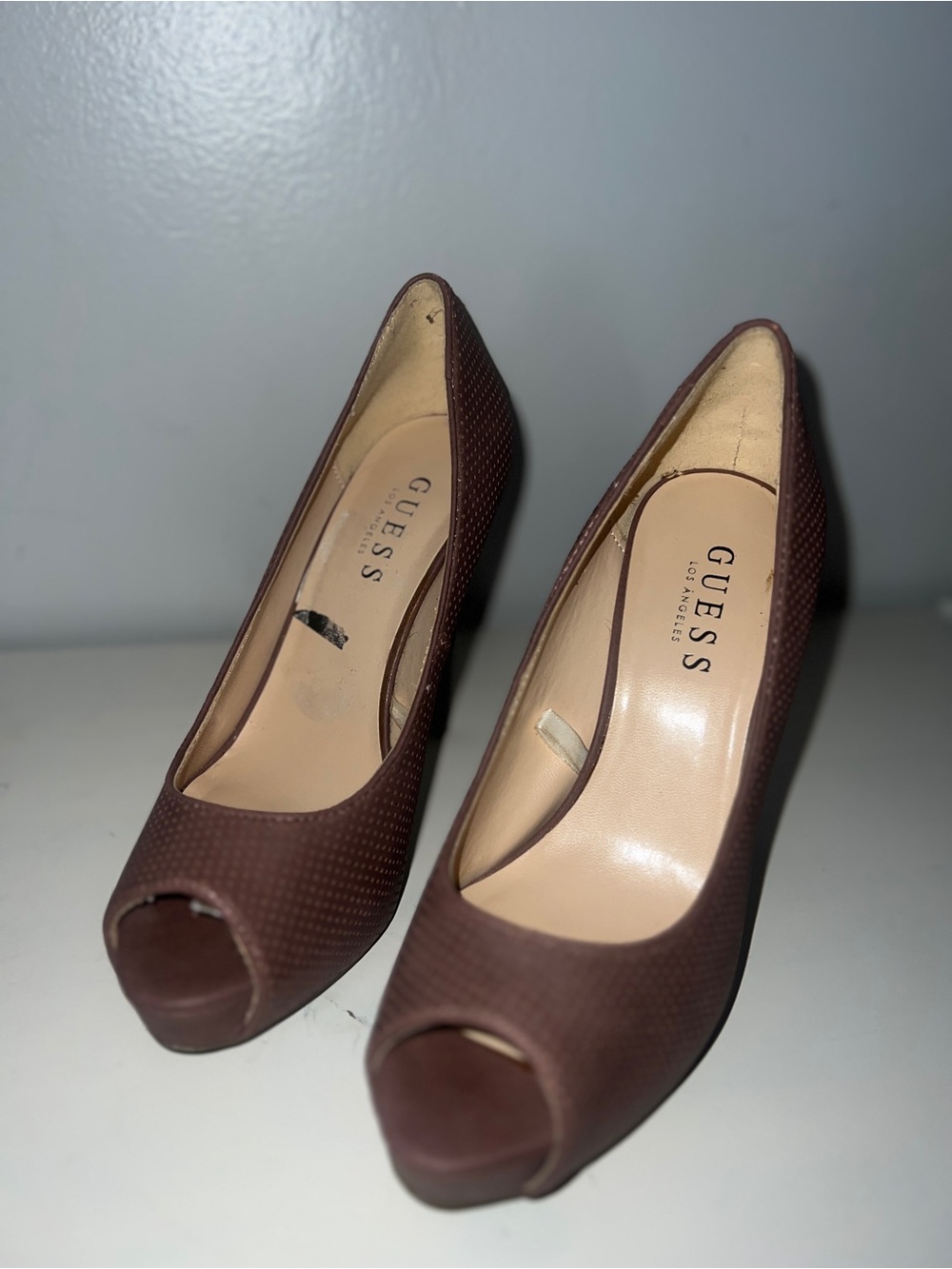 GUESS Mauve Peep-Toe Stiletto Pumps